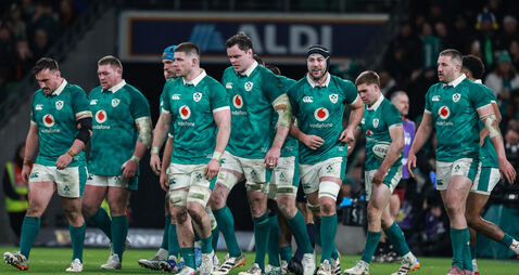 The Irish team celebrate after Jamie Osborne scores a try 6/3/2026