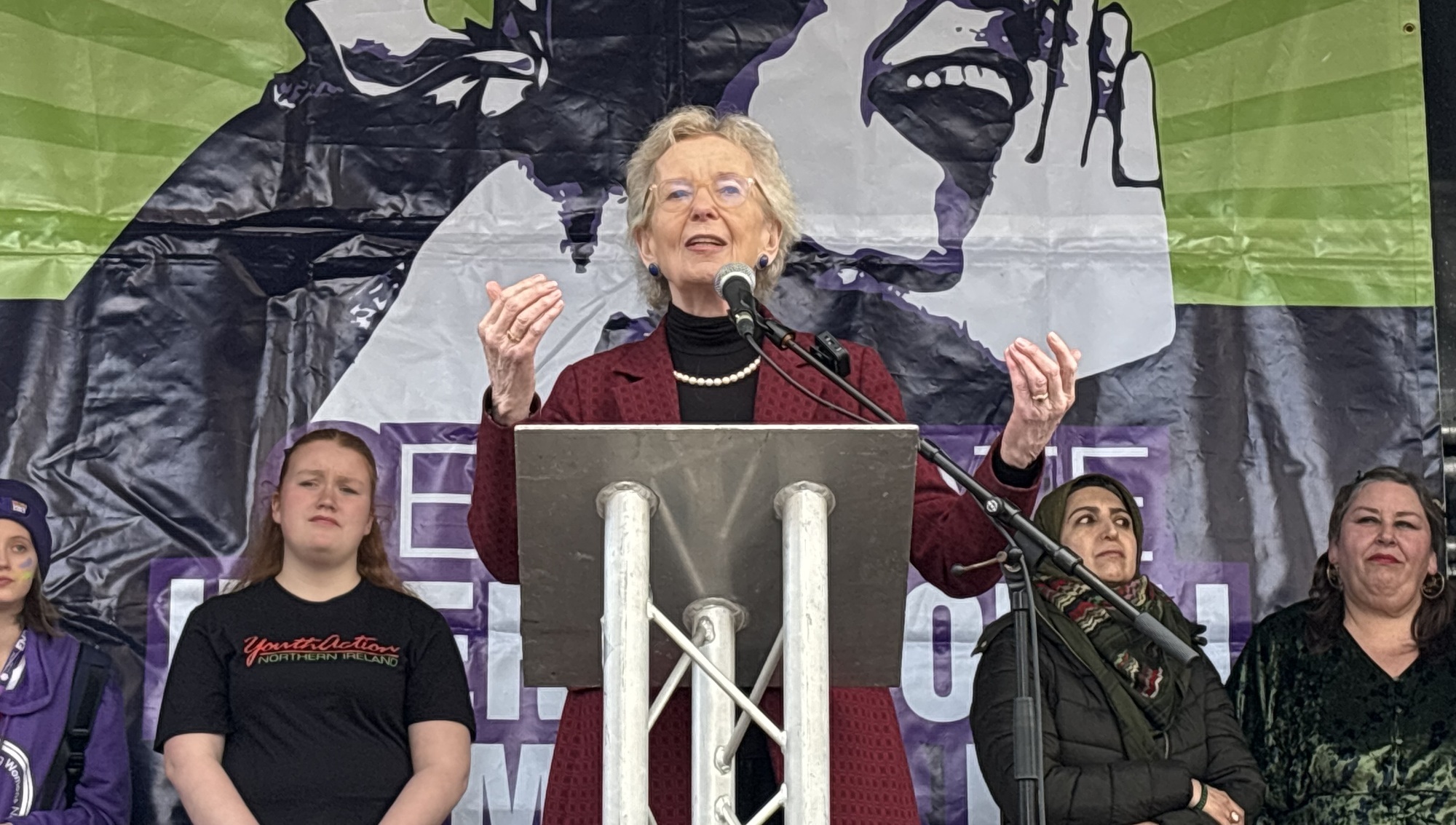 Mary Robinson condemns US ‘attacks on truth’ during women’s day rally
