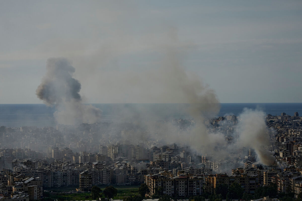 Smoke rise following Israeli airstrikes in Dahiyeh, Beirut's southern suburbs, Lebanon, Friday, March 6, 2026. Picture: AP Photo/Hussein Malla