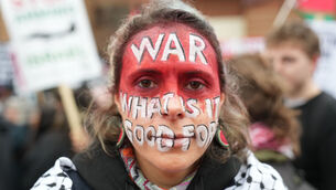 <p>A protester takes part in a demonstration organised by CND, Stop the War, Palestine Solidarity Campaign, Muslim Association of Britain, Palestinian Forum in Britain and Friends of Al-Aqsa, at the US Embassy in London to call for an end to attacks on Iran. Picture: Maja Smiejkowska/PA Wire</p>