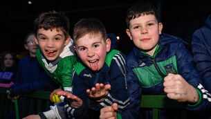 <p>UP FOR IT: Young Limerick supporters before the Allianz Hurling League Division 1A match between Limerick and Cork at TUS Gaelic Grounds in Limerick. Photo by Tom Beary/Sportsfile</p>