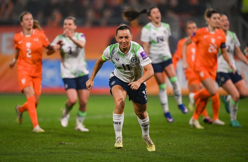 Katie McCabe scored her 33rd goal for Ireland in the World Cup qualifier against the Netherlands. Pic: Stephen McCarthy/Sportsfile