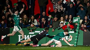 <p>Daniel Ryan of Ireland scores his side's sixth try during the U20 Six Nations Rugby Championship match between Ireland and Wales at Virgin Media Park in Cork. Photo by Seb Daly/Sportsfile</p>