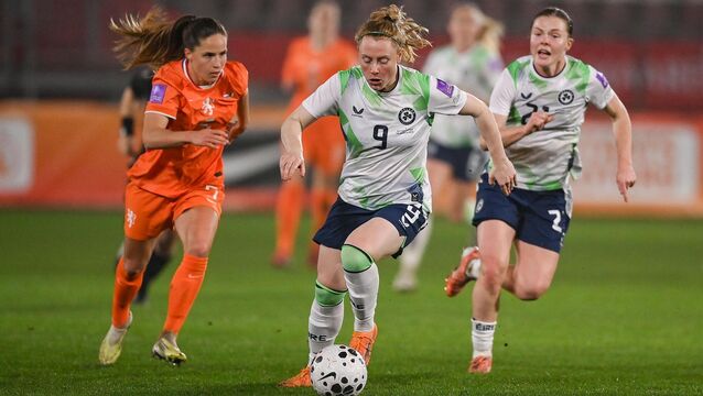 <p>Amber Barrett of Republic of Ireland during the 2027 FIFA Women’s World Cup Qualifier match against the Netherlands. Photo by Stephen McCarthy/Sportsfile</p>