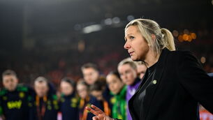 <p>Republic of Ireland head coach Carla Ward after the World Cup Qualifier defeat by the Netherlands. Photo by Stephen McCarthy/Sportsfile</p>