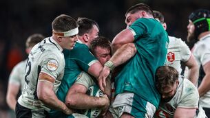 <p>CHAOS: Wales' Joe Hawkins and Dewi Lake and Ireland's James Milliken. Pic: ©INPHO</p>
