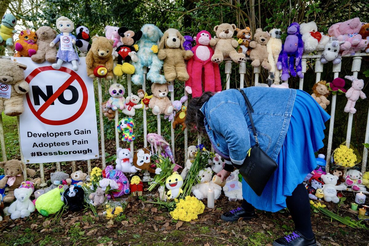 Soft toys and teddy bears covered the gates of the Bessborough mother and baby home, Blackrock, Cork, on Sunday. Picture: Chani Anderson