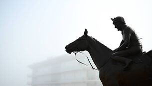 <p>STATUESQUE: Immortalised at Prestbury Park, the statue of Dawn Run with Jonjo O'Neill aboard greets festival goers 40 years after an epic Gold Cup success. Pic: David Fitzgerald/Sportsfile</p>