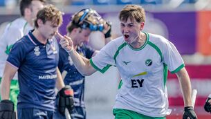 <p>Gregory Williams celebrates after scoring Ireland's second goal against France Pic: WORLDSPORTPICS Javier Torres</p>