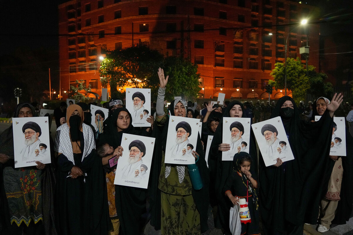 Shiite Muslims chant slogans during a demonstration to condemn the killing of Iranian Supreme Leader Ayatollah Ali Khamenei and against the Israeli strikes on Iran, in Lahore, Pakistan, Sunday, March 8, 2026. Picture: AP Photo/K.M. Chaudary