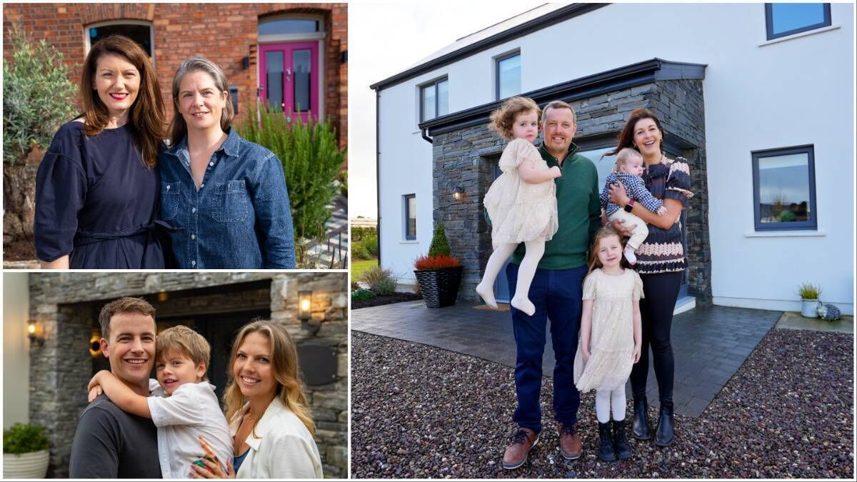 Homeowners in this week's episode of Home of the Year, series 12, episode 2, above left, Esther and Robyn, below left, Toni and Fionán and Noah; and right, Kate and Ross and their family.