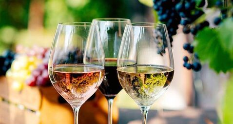 Collection of three different wines in glasses