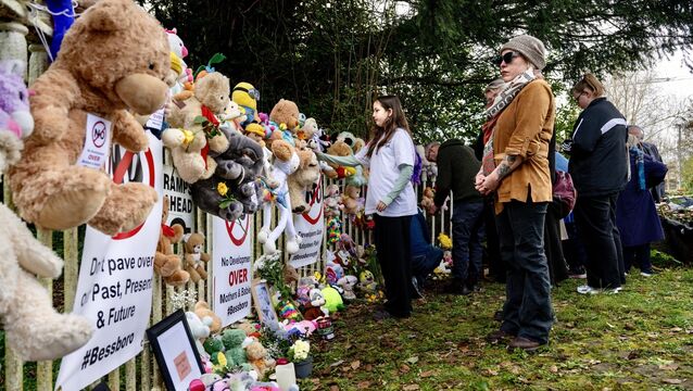 <p> News Marking: XX/EE: 08/03/26: The gates of the Bessborough Mother and Baby Home, Blackrock, Cork were covered with teddy bears during a vigil which saw scores of people gather to protest Cork City Council’s approval of 140 apartments despite concerns over the burial places of 923 children. Picture Chani Anderson</p>