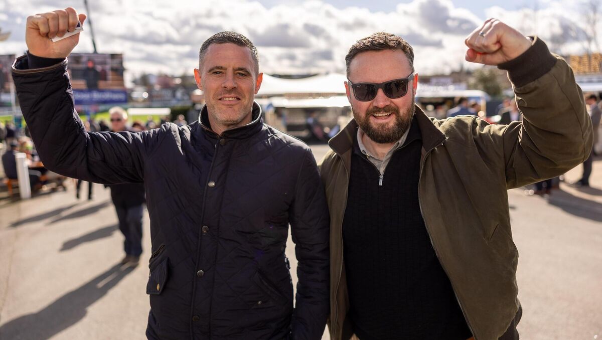 Kevin O’Donoghue and Colm Bennett from Waterford on day 1 of the Cheltenham Festival. Pic: INPHO/Morgan Treacy