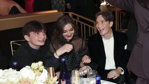 <p>Aran Murphy, Yvonne McGuinness, Cillian Murphy and Robert Downey Jr. at the 81st Golden Globe Awards in 2024. Picture: Christopher Polk/Getty Images.</p>