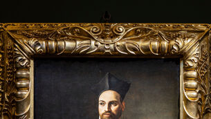 The oil-on-canvas painting Portrait of Monsignor Maffeo Barberini by Italian Baroque painter Michelangelo Merisi da Caravaggio (Alessio Panunzi and Alberto Novelli/Gallerie Nazionali di Arte Antica, Ministero della Cultura via AP, HO)