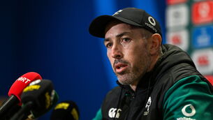 <p>Assistant coach Andrew Goodman during an Ireland Rugby media conference. Pic: Brendan Moran/Sportsfile</p>