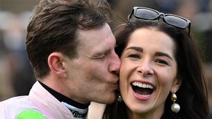 <p>Paul Townend with partner Sophie Ryan after Lossiemouth won the Unibet Champion Hurdle Challenge Trophy on the opening day of the Cheltenham Festival. Pic: Healy Racing</p>