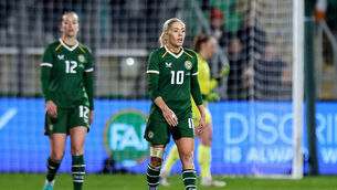 <p>Ireland’s Denise O'Sullivan dejected after conceding against France. Pic: Ryan Byrne/Inpho</p>