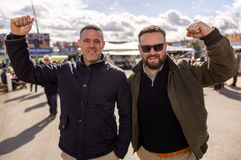 Kevin O’Donoghue and Colm Bennett from Waterford on day one of this year's Cheltenham Festival. Picture: Morgan Treacy/Inpho