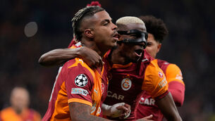 <p>Mario Lemina scored a seventh minute winner for Galatasaray against Liverpool in the Champions League round of 16. Pic: AP Photo/Khalil Hamra</p>