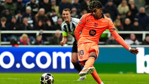 <p>Barcelona's Lamine Yamal scores the equaliser from the penalty spot. Pic: Owen Humphreys/PA Wire.</p>