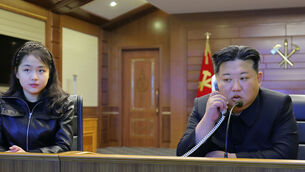 Kim Jong Un watched the launch alongside his daughter (Korean Central News Agency/Korea News Service via AP)