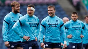 <p>IN THE MIDDLE: Max Williamson, Rory Darge and Matt Fagerson during Scotland Rugby Captain's Run, Scottish Gas Murrayfield last week. Pic: INPHO/James Crombie</p>