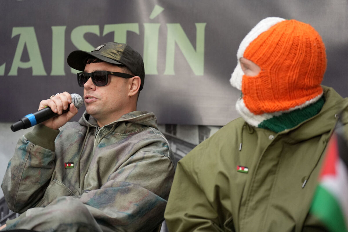 Kneecap's Móglaí Bap speaks during a press conference at Conway Mill in Belfast after the High Court judgment in the appeal. Picture: Niall Carson/PA