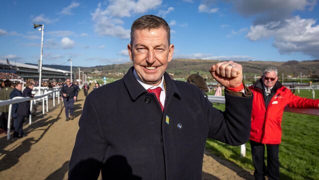 <p>DONE WELL: Trainer Gavin Cromwell celebrates Conor Stone-Walsh on Final Orders winning. Pic: ©INPHO/Morgan Treacy.</p>