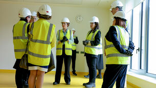 <p>Education minister Hildegarde Naughton and health minister Jennifer Carroll MacNeill on a visit to the site of the National Children’s Hospital this week. Picture: Tony Maxwell</p>