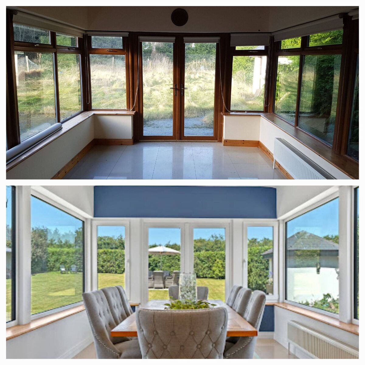 Before and after images of the sunroom Before and after images of the sunroom